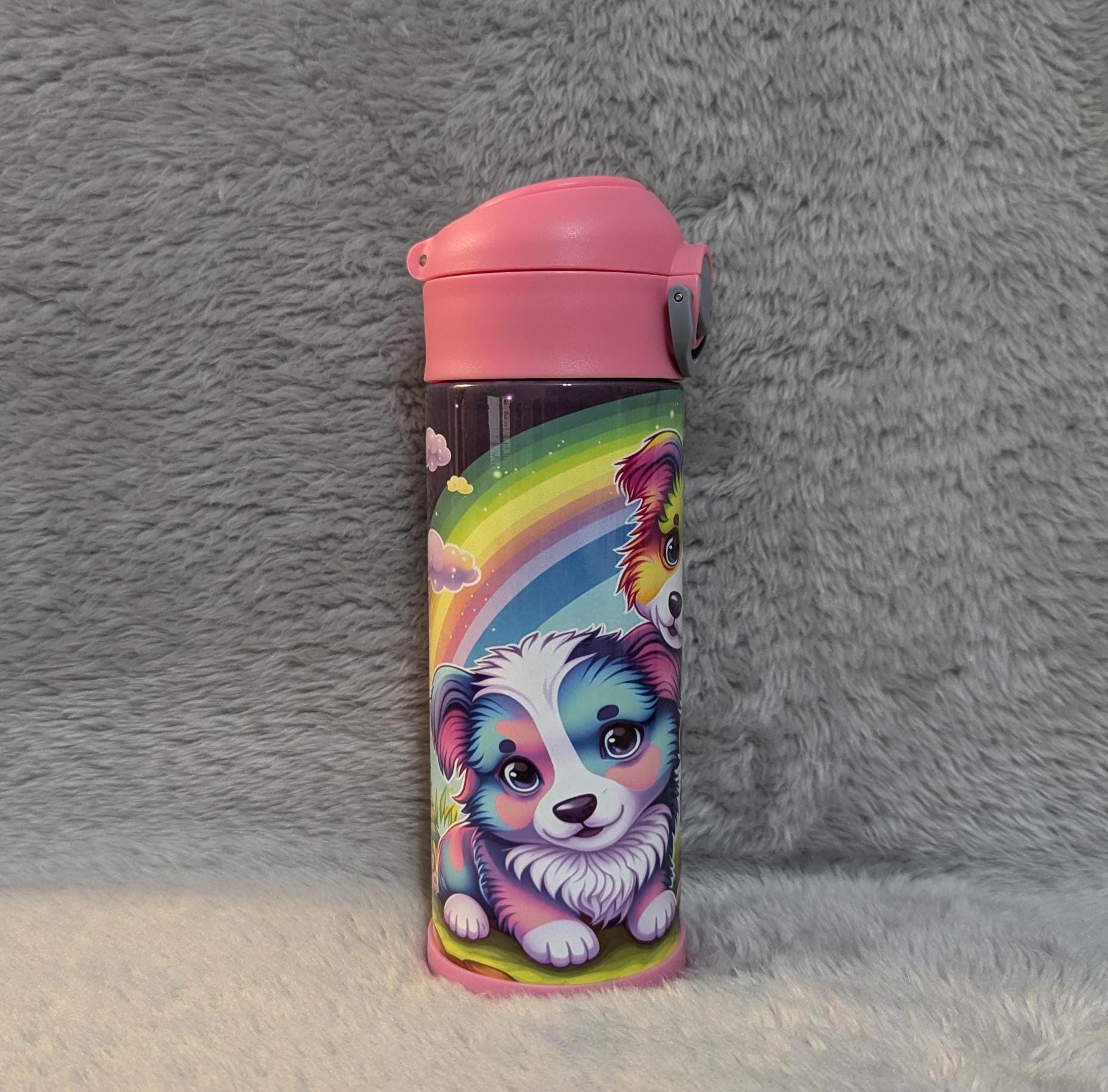 Kids Puppy Water Bottle 12oz With Reusable Straw Can Be Personalized