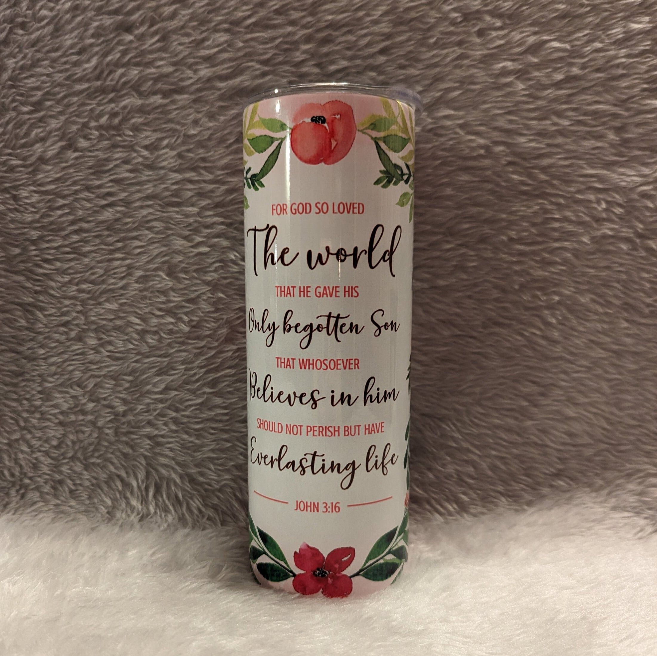 Bible Verse John 3:16 Christian Tumbler 20oz With Reusable Straw