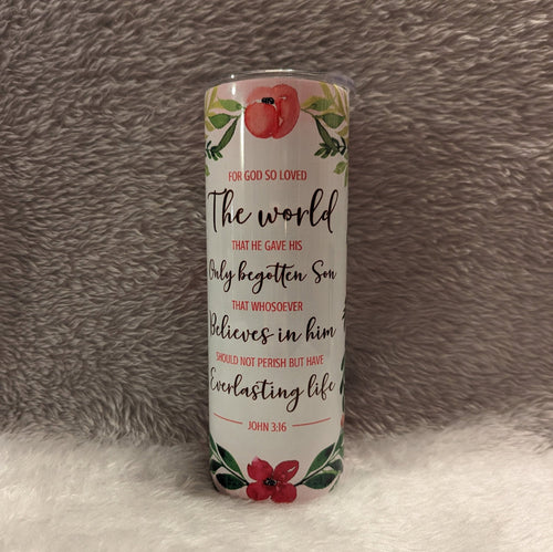 Bible Verse John 3:16 Christian Tumbler 20oz With Reusable Straw