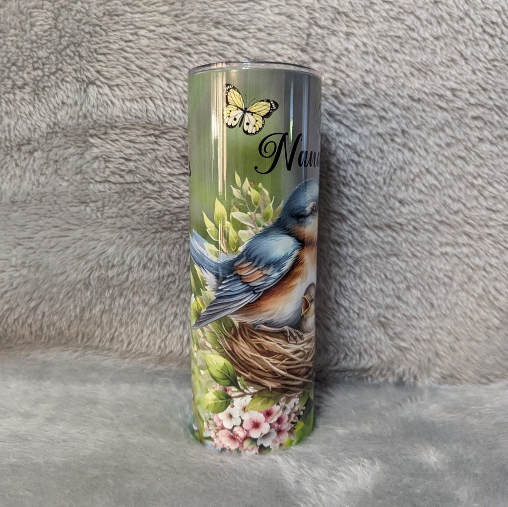 Bird Tumbler with Mother and Baby Bird 20oz With Reusable Straw, Can Be Personalized