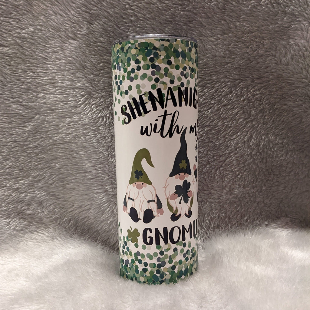 Shenanigans With My Gnomies Gnome Tumbler 20oz With Reusable Straw, Can Be Personalized