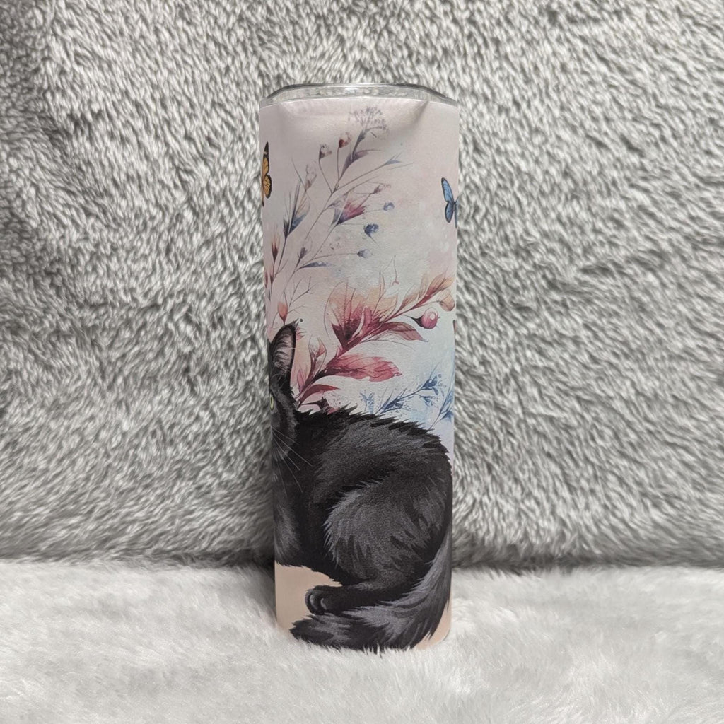 Black Kitten Tumbler 20oz With Reusable Straw, Can Be Personalized