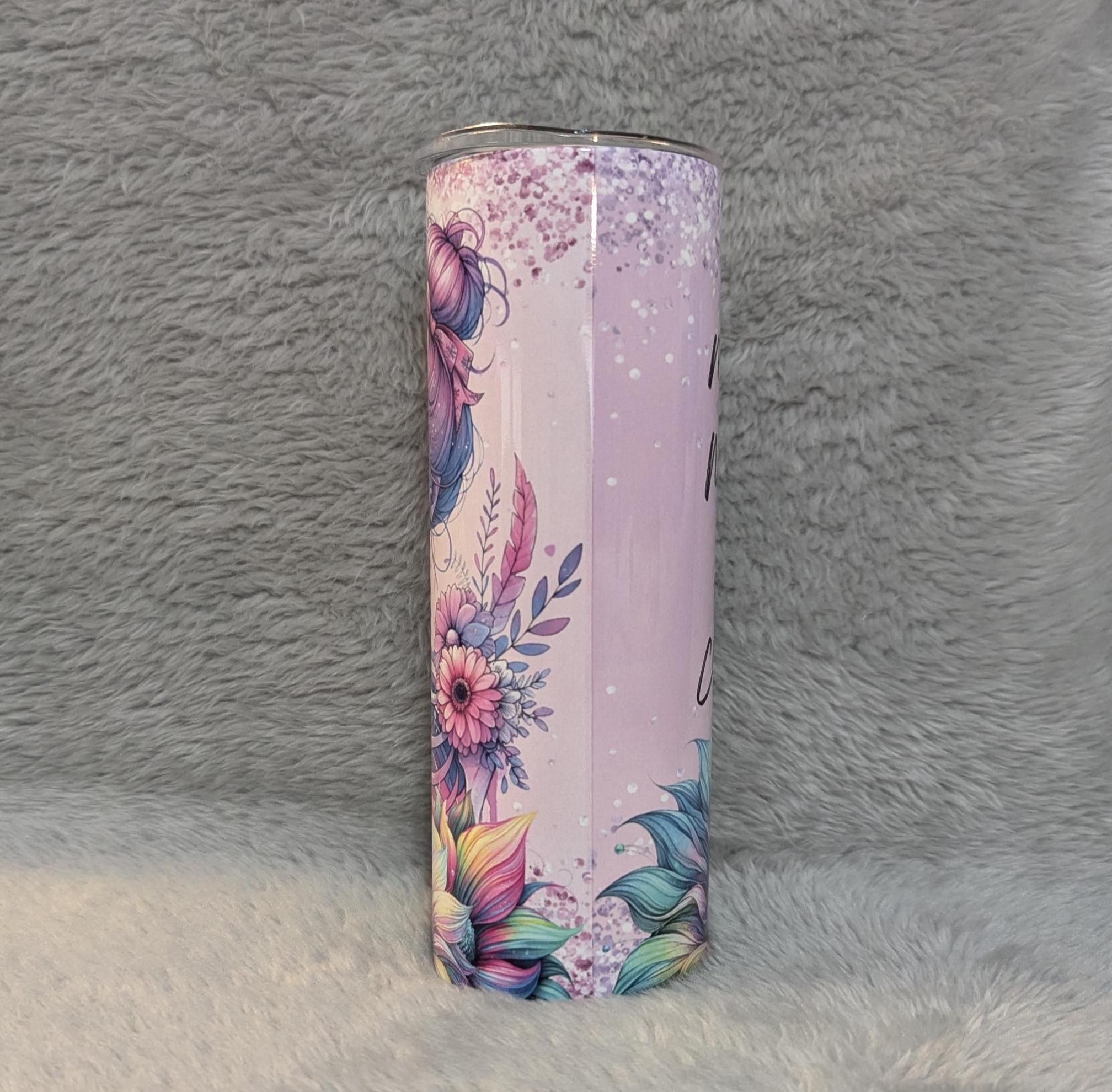 Mama Needs Her Coffee Skeleton Girl Tumbler With A Glitter Design 20oz With Reusable Straw, Can Be Personalized
