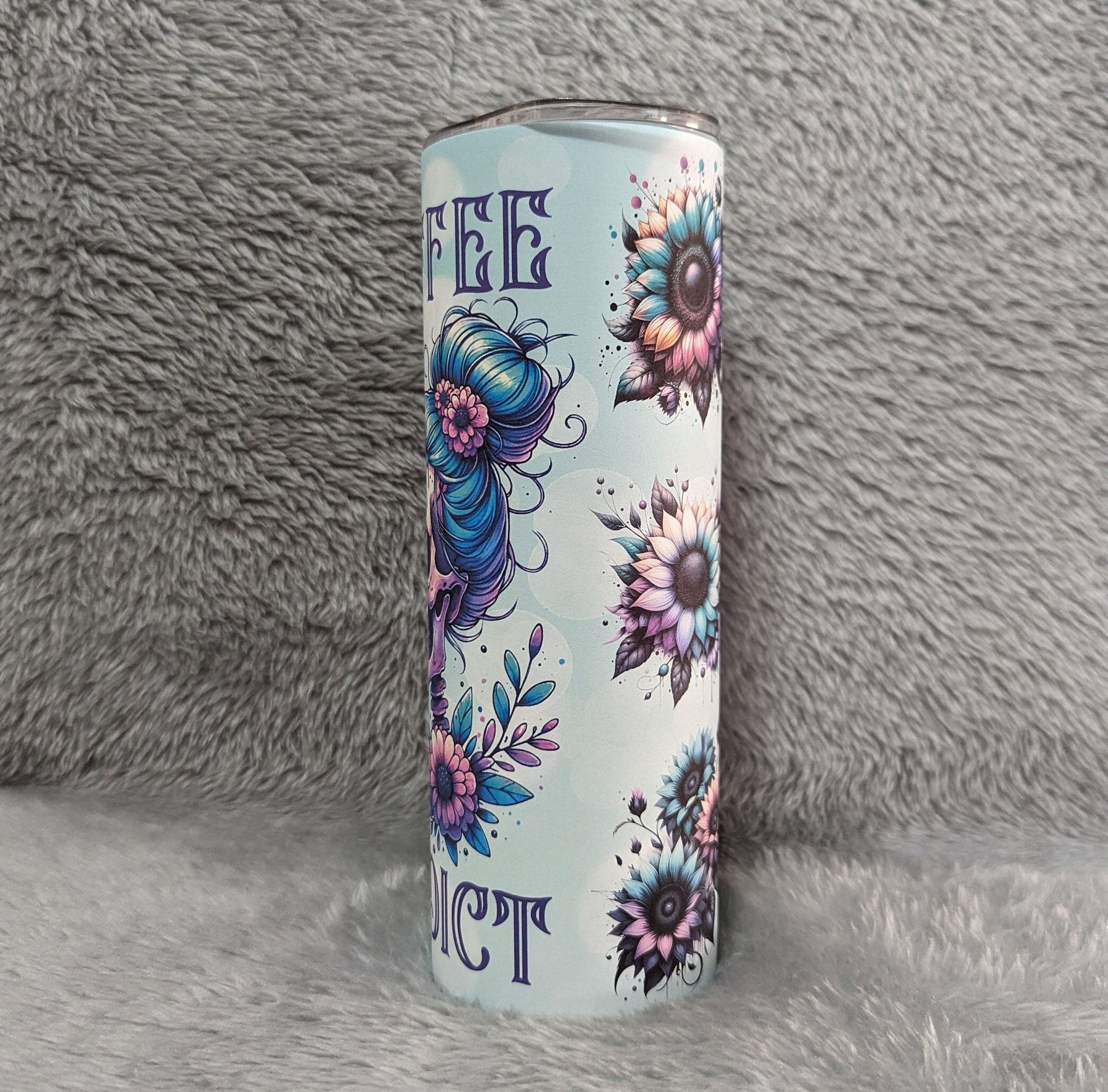 Coffee Addict Skeleton Girl Tumbler 20oz With Reusable Straw, Can Be Personalized