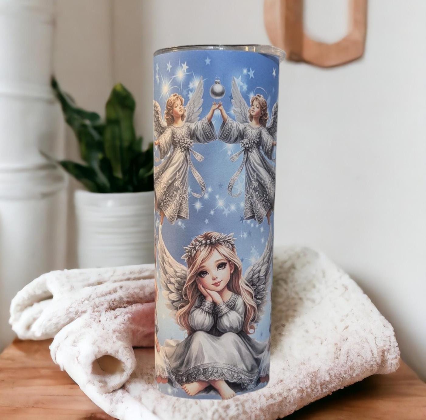 Christmas Angel Tumbler 20oz With Reusable Straw, Can Be Personalized