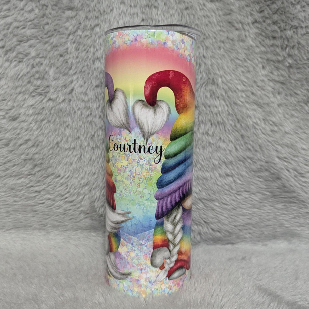 Colorful Rainbow Gnome Tumbler 20oz With Reusable Straw, Can Be Personalized