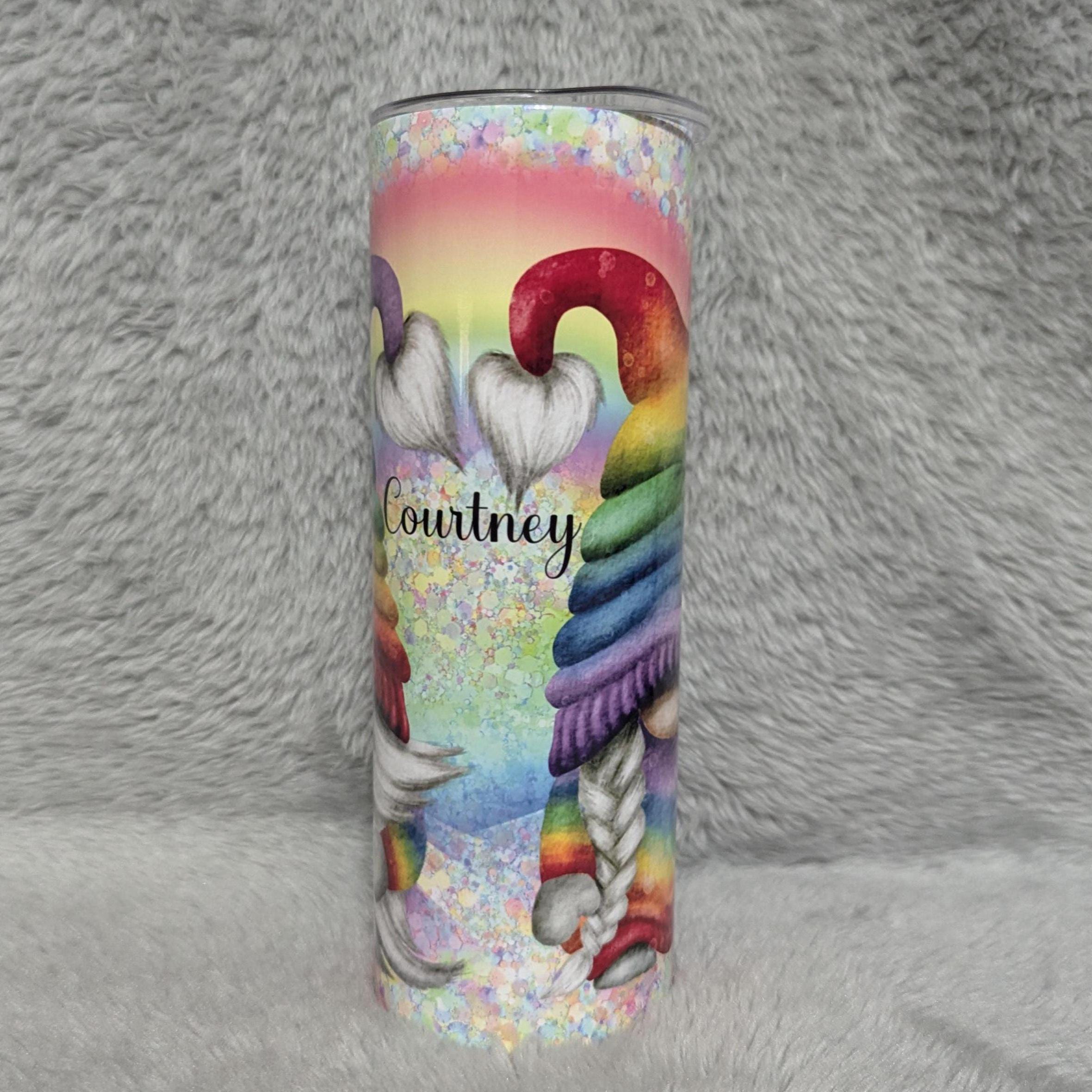 Colorful Rainbow Gnome Tumbler 20oz With Reusable Straw, Can Be Personalized