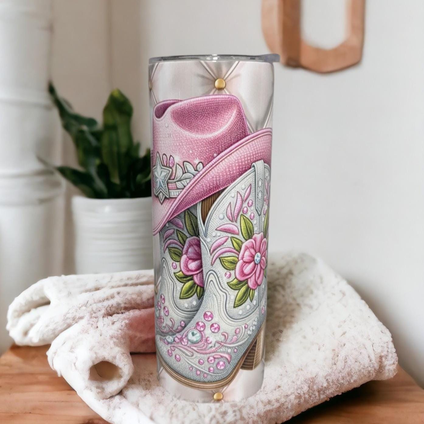 Cowgirl Boots and Bling Tumbler 20oz With Reusable Straw, Can Be Personalized