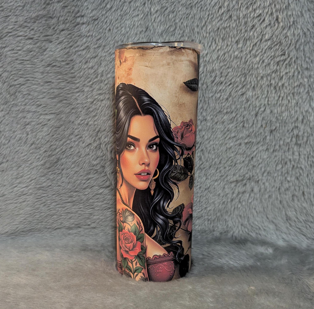 Spanish Girl Tumbler 20oz With Reusable Straw, Can Be Personalized