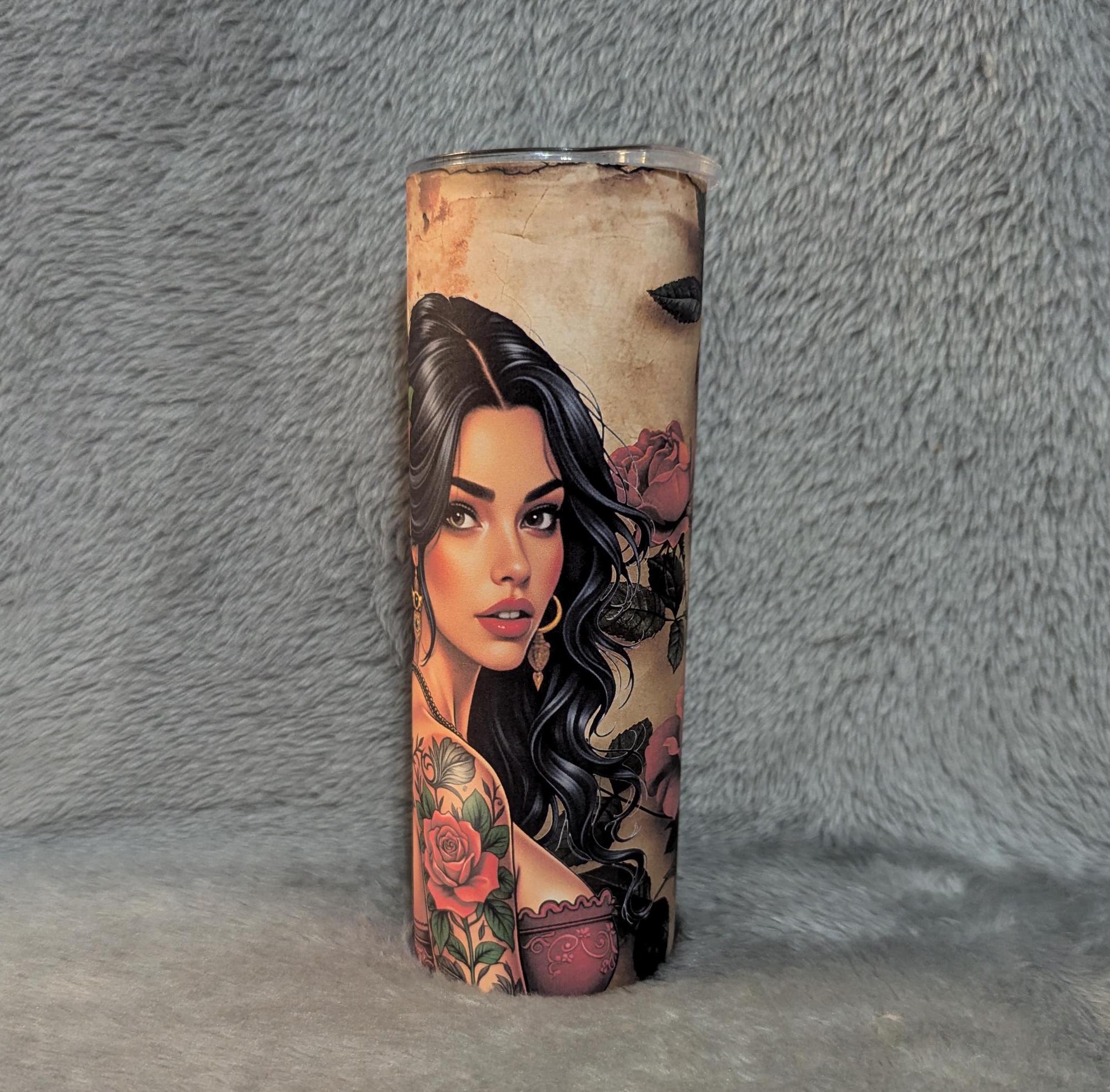 Spanish Girl Tumbler 20oz With Reusable Straw, Can Be Personalized