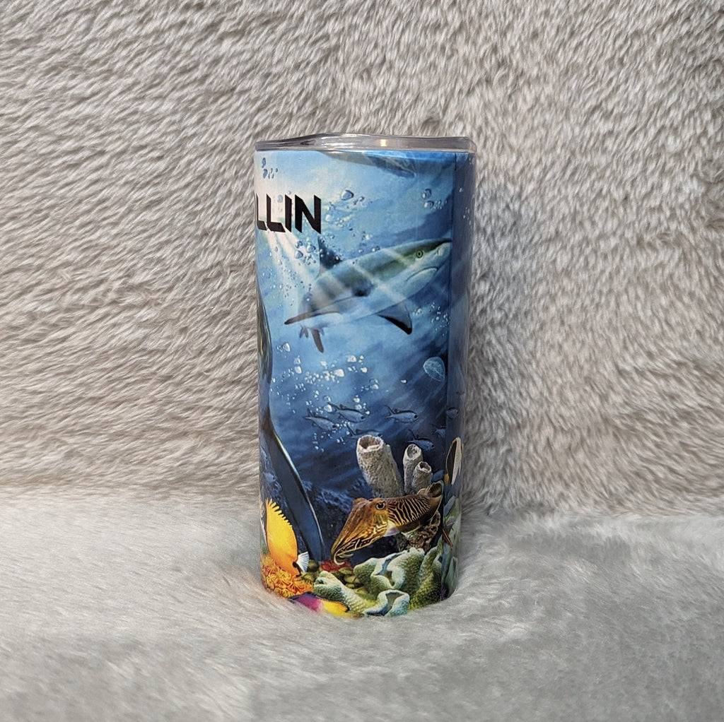 Kids Shark Tumbler 15oz With Reusable Straw, Can Be Personalized