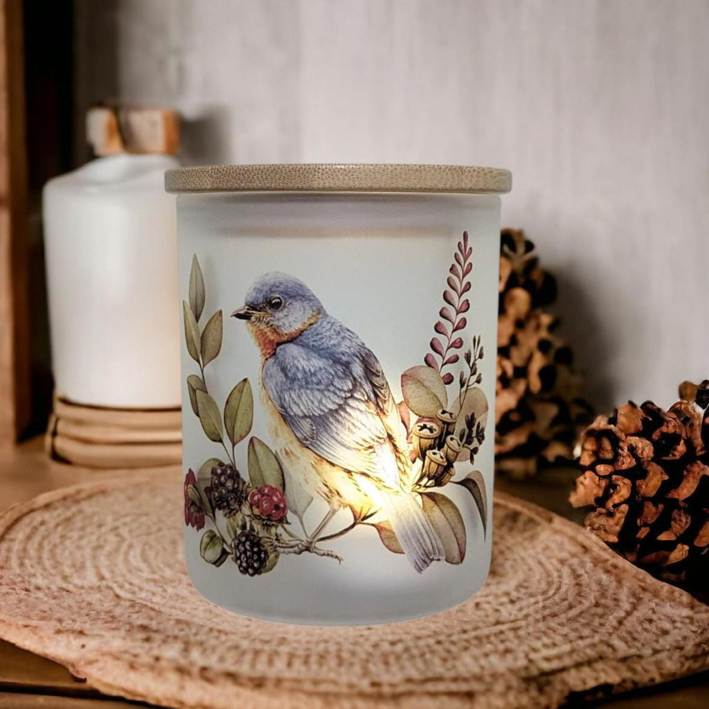 Blue Bird Candle Holder With A Battery Operated Flickering Tea Light