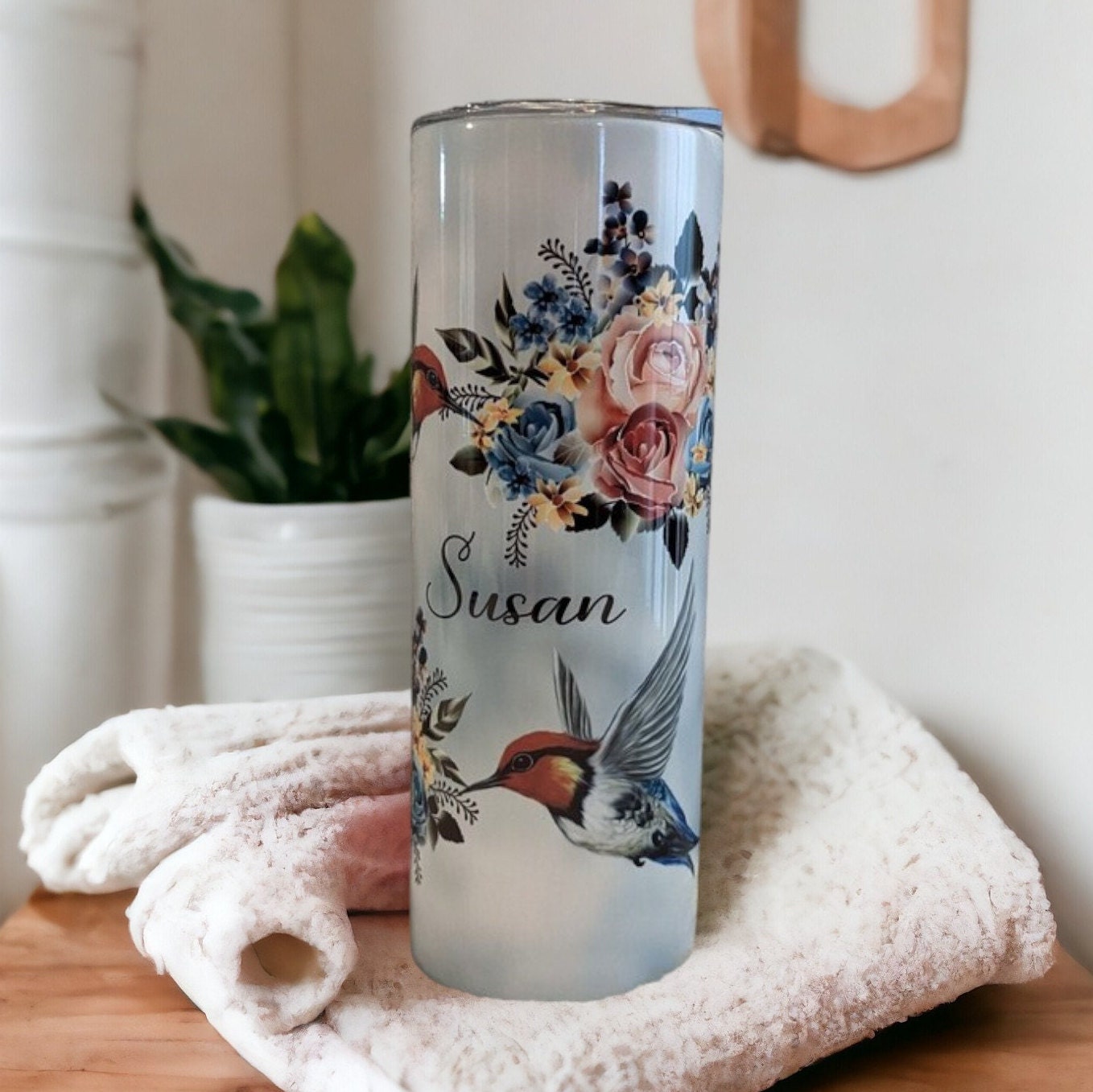 Beautiful Hummingbird Tumbler 20oz With Reusable Straw, Can Be Personalized