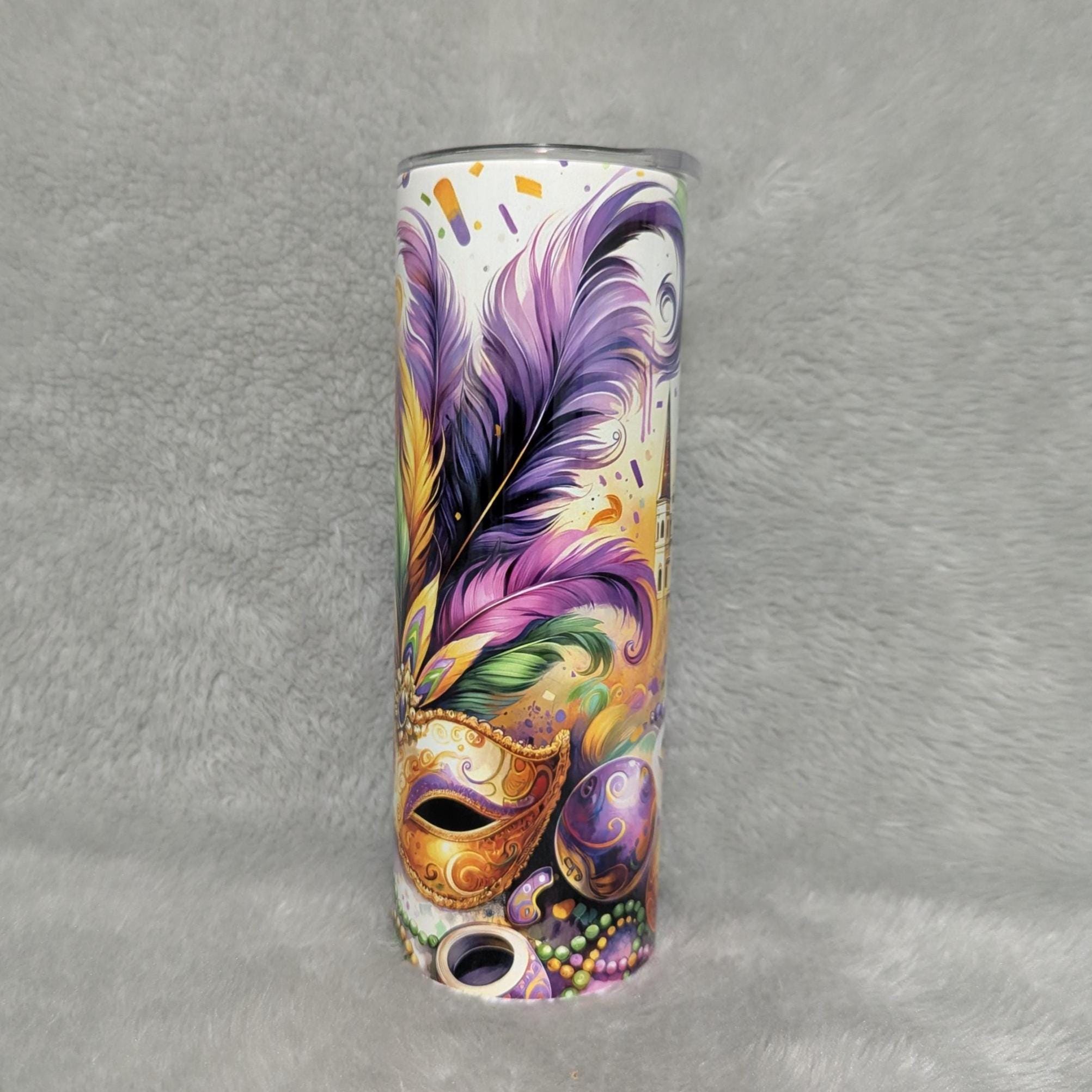 Mardi Gras Tumbler 20oz With Reusable Straw, Can Be Personalized
