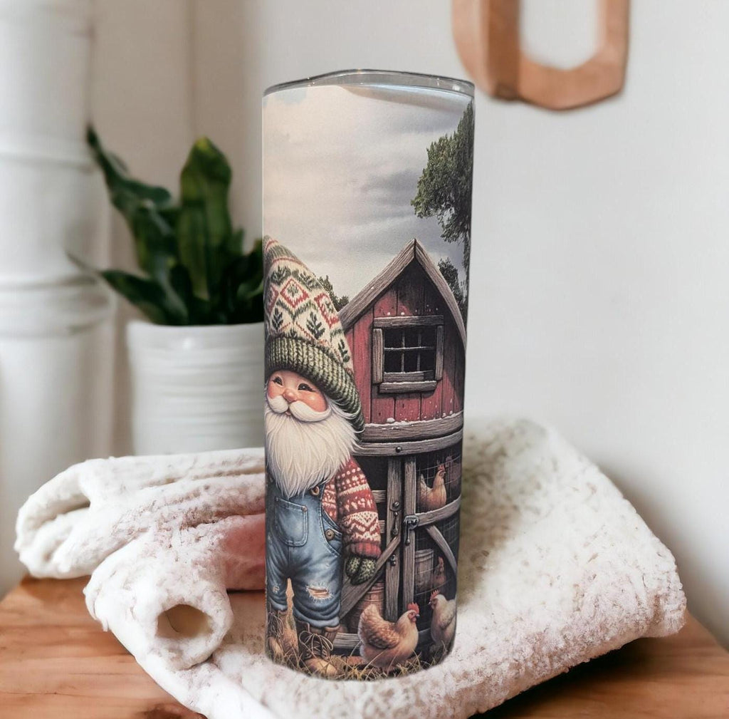 Chicken Farmer Gnome Tumbler 20oz With Reusable Straw, Can Be Personalized