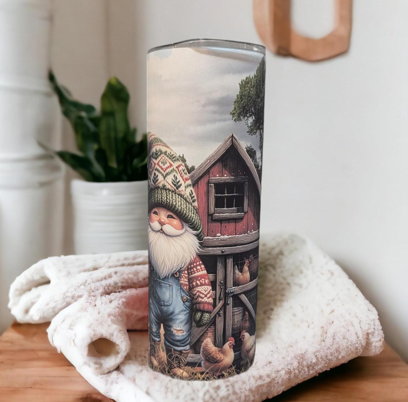 Chicken Farmer Gnome Tumbler 20oz With Reusable Straw, Can Be Personalized