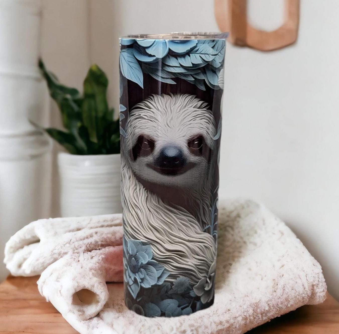 3D Design Sloth Cup 20oz With Reusable Straw, Can Be Personalized