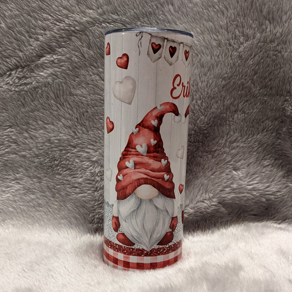 Pretty Gnome Tumbler With Gnomes and The Word LOVE 20oz With Reusable Straw, Can Be Personalized