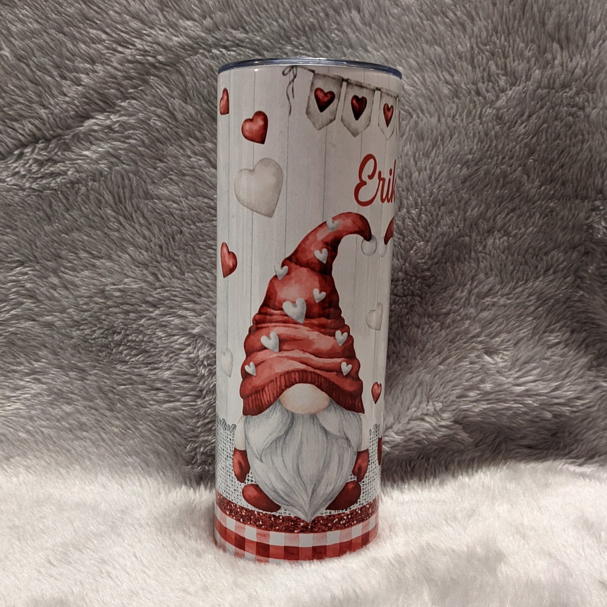 Pretty Gnome Tumbler With Gnomes and The Word LOVE 20oz With Reusable Straw, Can Be Personalized