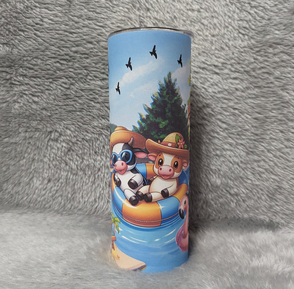 Pool Cow Tumbler 20oz With Reusable Straw, Can Be Personalized