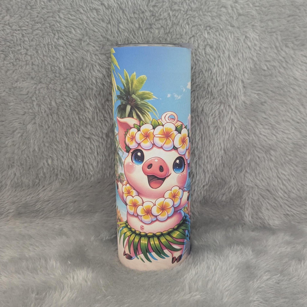 Fun Hula Pig Tumbler 20oz With Reusable Straw, Can Be Personalized