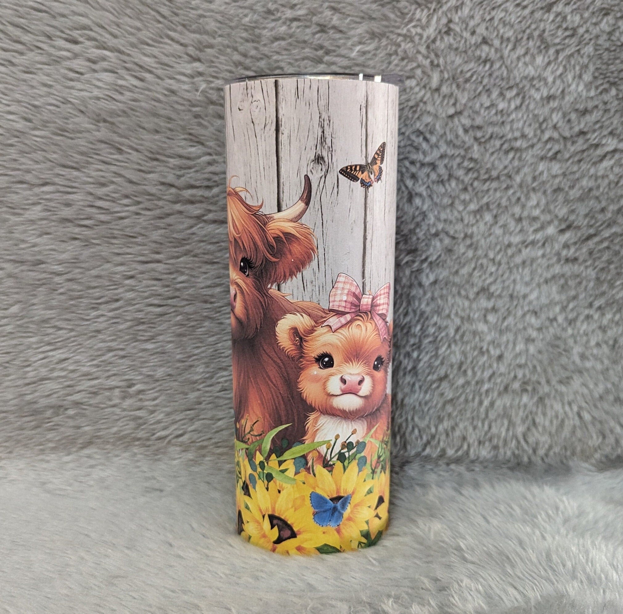 Adorable Highland Cow and Calf Tumbler 20oz With Reusable Straw, Can Be Personalized