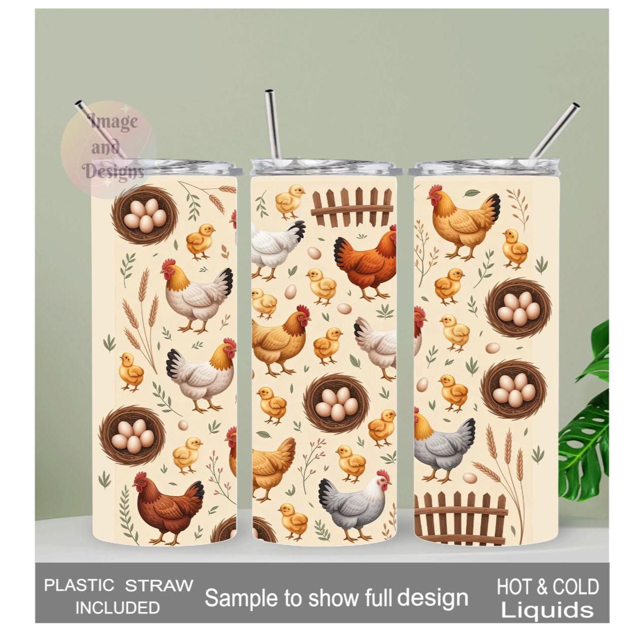 Chicken Tumbler With Reusable Straw 20oz With Reusable Straw
