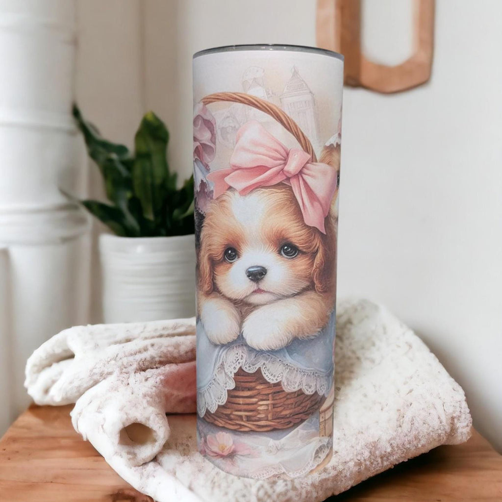 Puppy Tumbler 20oz With Reusable Straw, Can Be Personalized