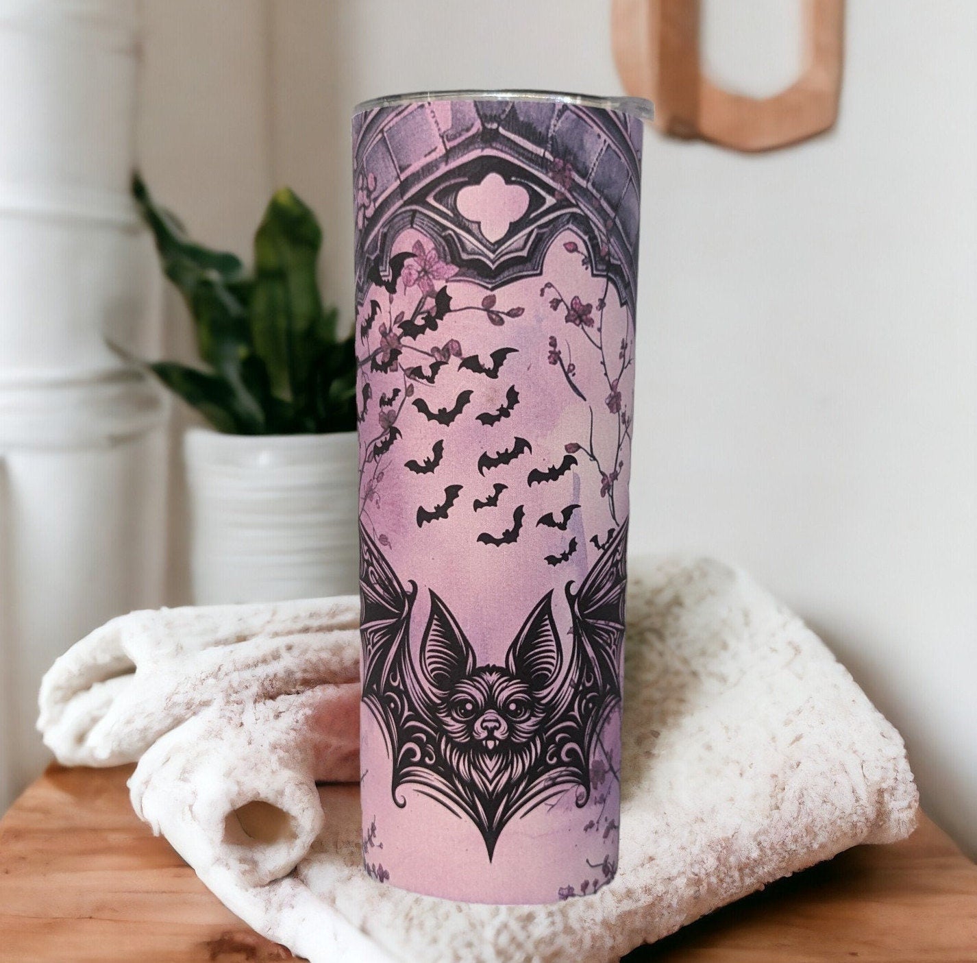 Bat Tumbler 20oz With Reusable Straw, Can Be Personalized