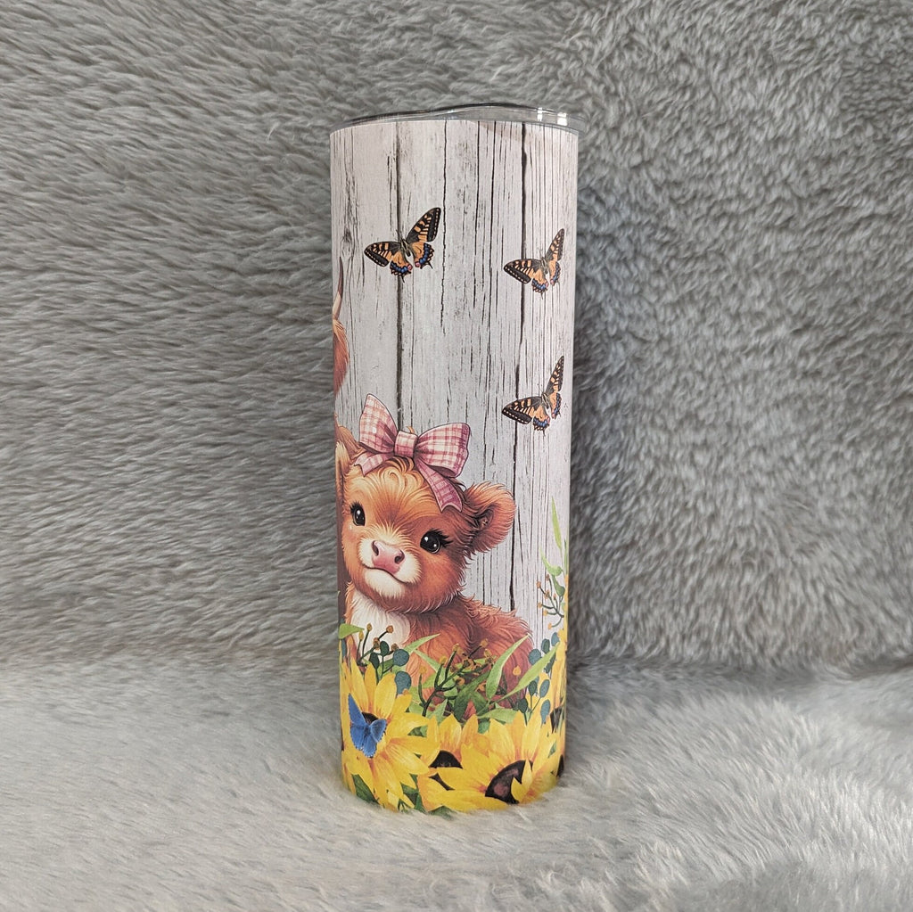 Adorable Highland Cow and Calf Tumbler 20oz With Reusable Straw, Can Be Personalized