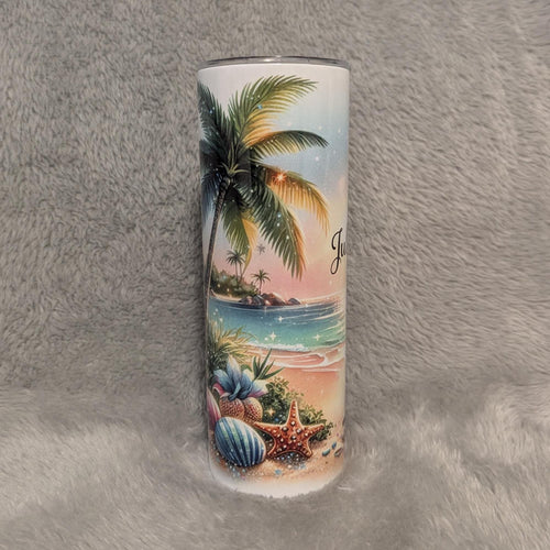 Beach Tumbler 20oz With Reusable Straw, Can Be Personalized