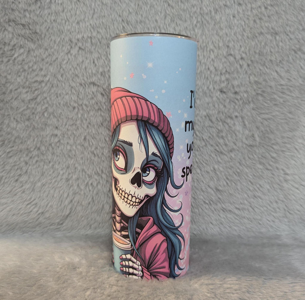 Sugar Skull Coffee Girl Tumbler 20oz With Reusable Straw, Can Be Personalized