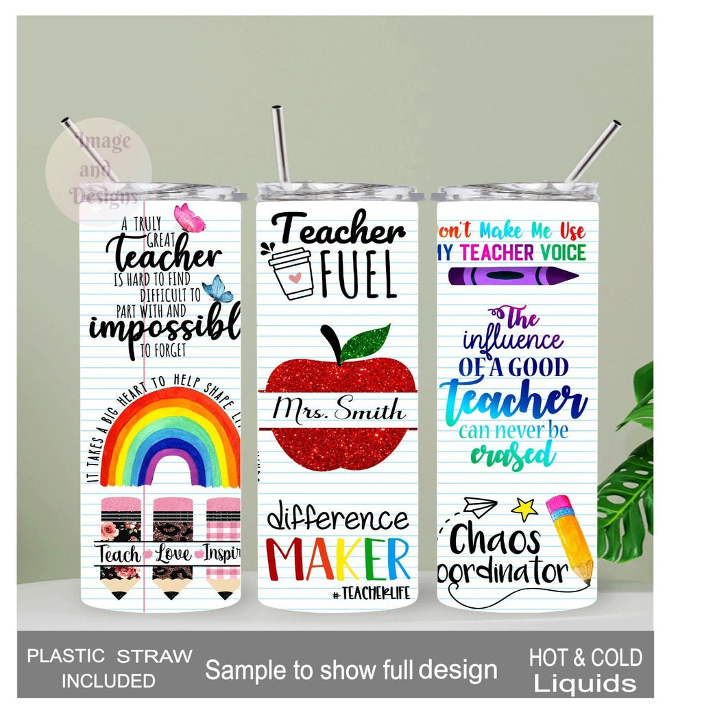 Personalized Teacher Tumbler 20oz With Reusable Straw, Can Be Personalized