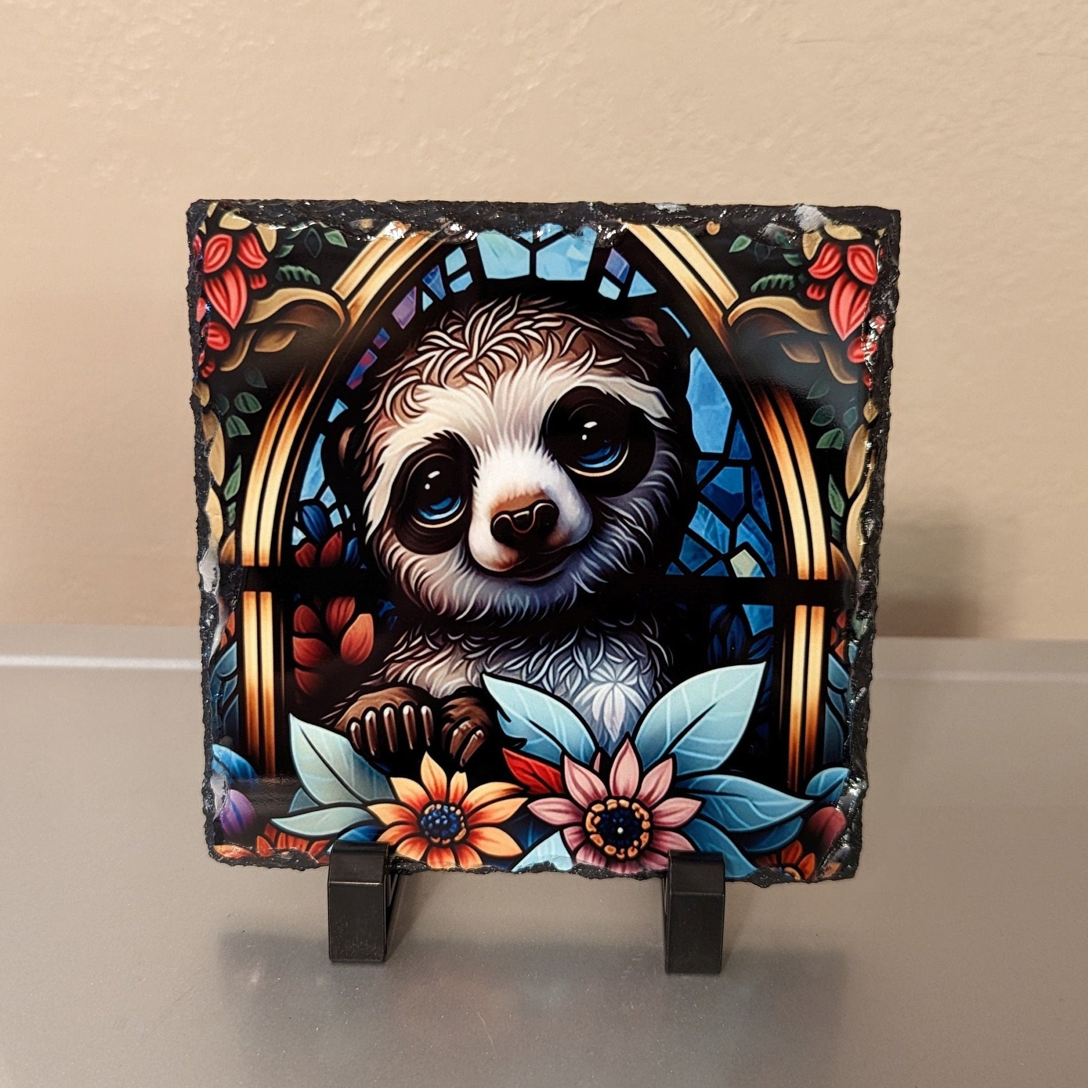 Colorful Slate Sloth Picture With Display Legs