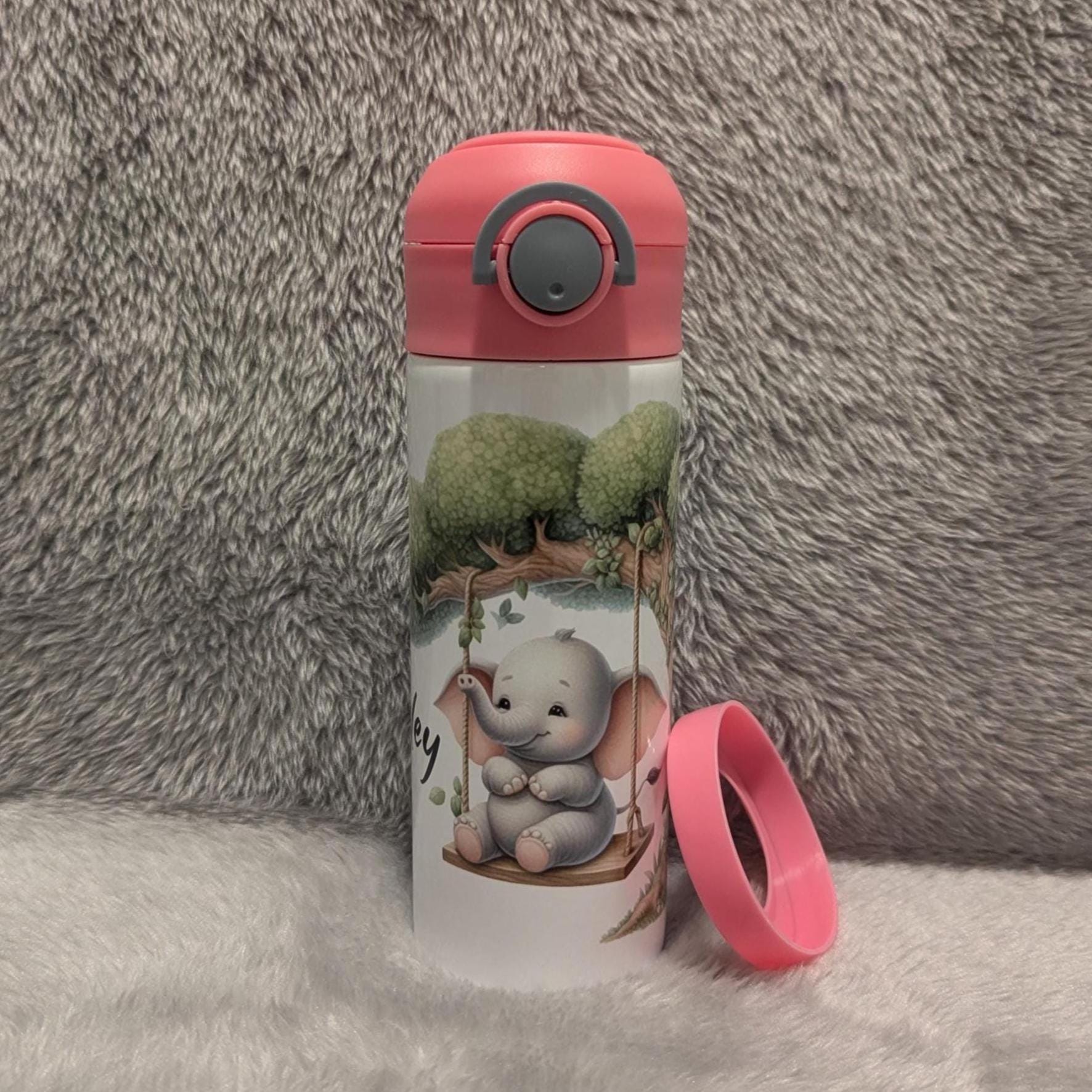 Kids Elephant Water Bottle 12oz With Reusable Straw Can Be Personalized