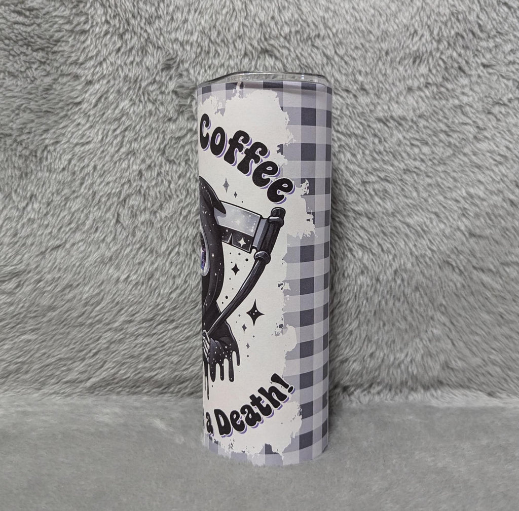 Give Me Coffee Or Give Me Death Skeleton Creeper Tumbler 20oz With Reusable Straw, Can Be Personalized