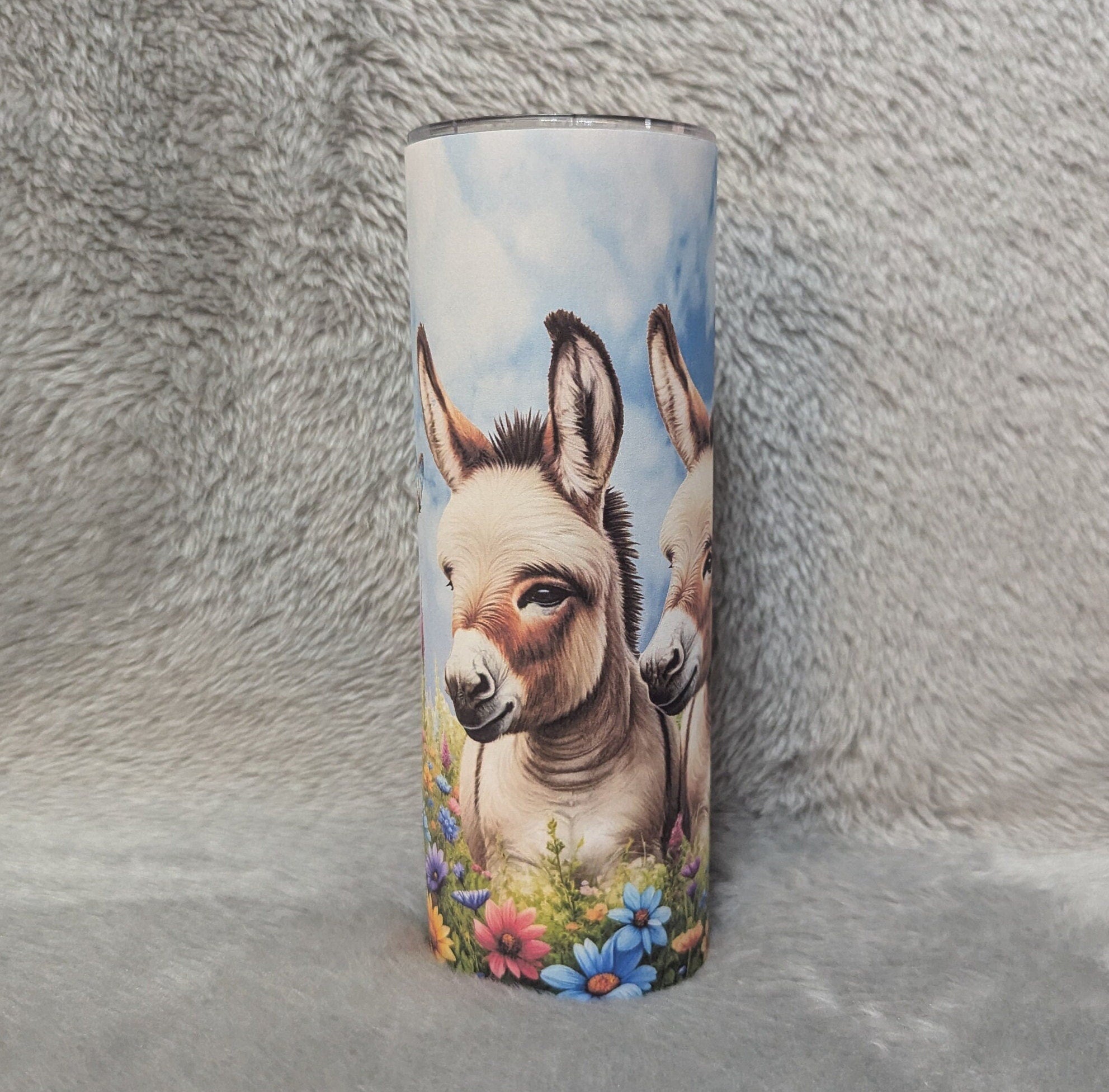 Pretty Donkey Tumbler with Flowers and Butterflies 20oz With Reusable Straw, Can Be Personalized