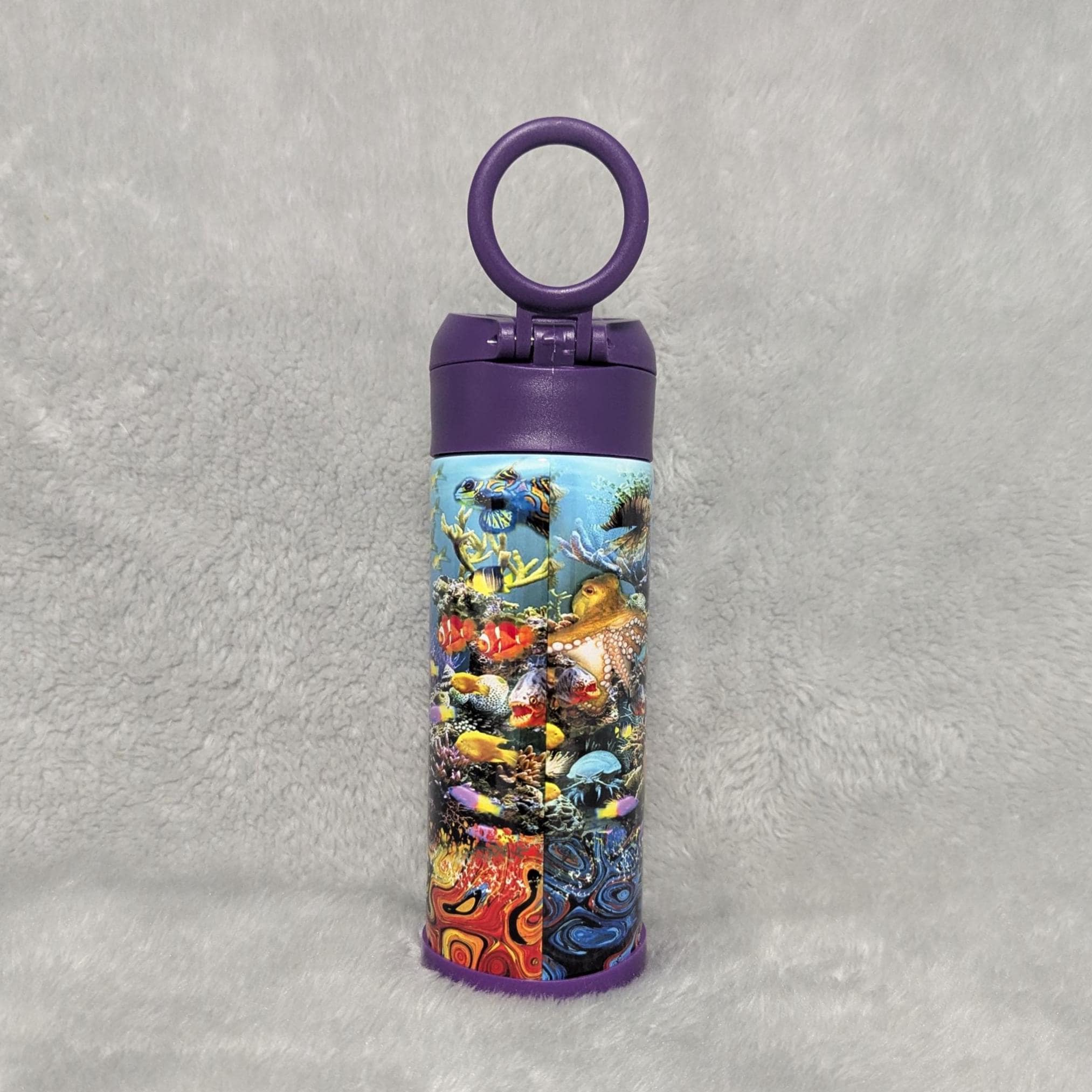 Kids Fish Aquarium Design Water Bottle 12oz With Reusable Straw Can Be Personalized