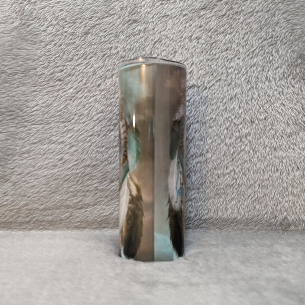Wolf Dreamcatcher Tumbler 20oz With Reusable Straw Can Be Personalized