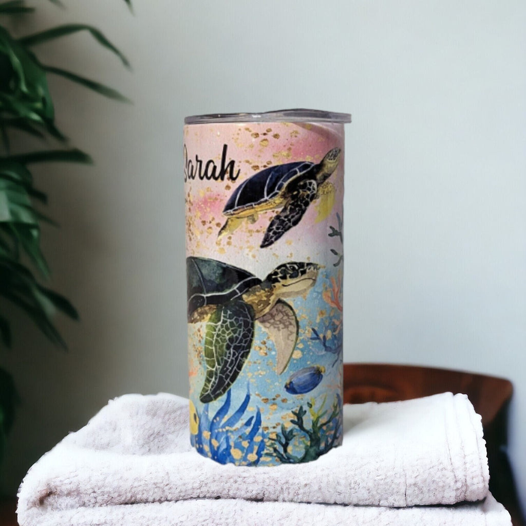 Kids Turtle Tumbler 15oz With Reusable Straw, Can Be Personalized