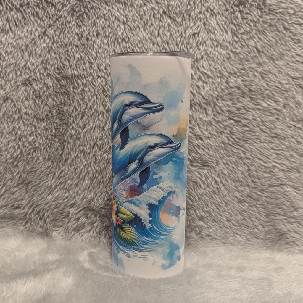 Dolphin Tumbler 20oz With Reusable Straw, Can Be Personalized