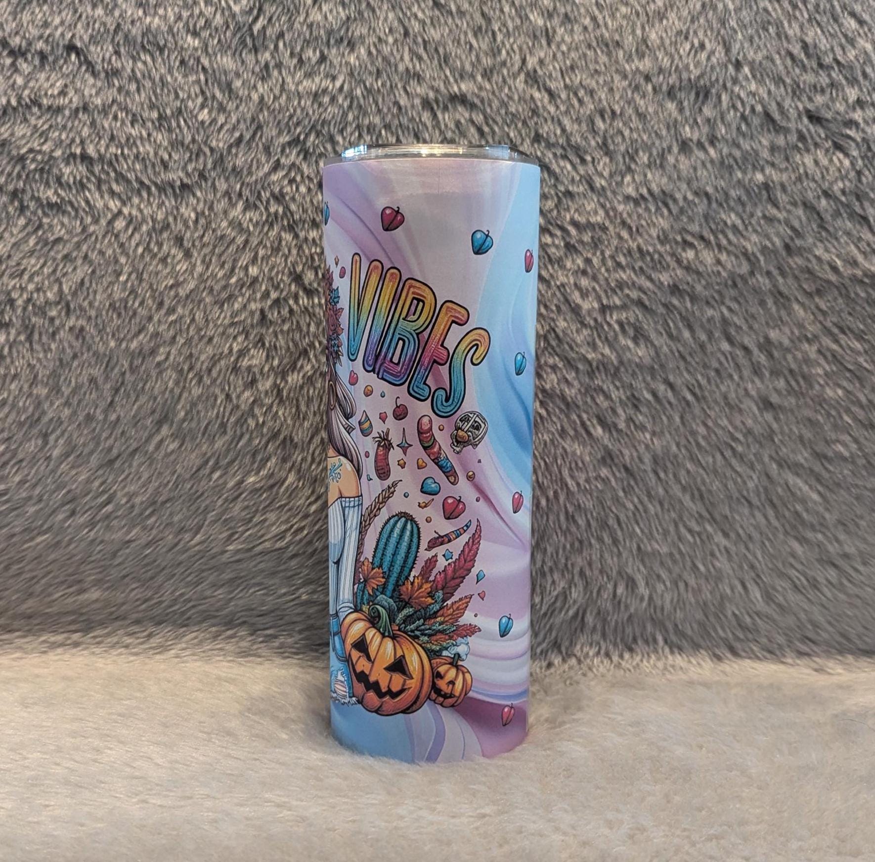 Fall Vibes Girl Tumbler 20oz With Reusable Straw, Can Be Personalized