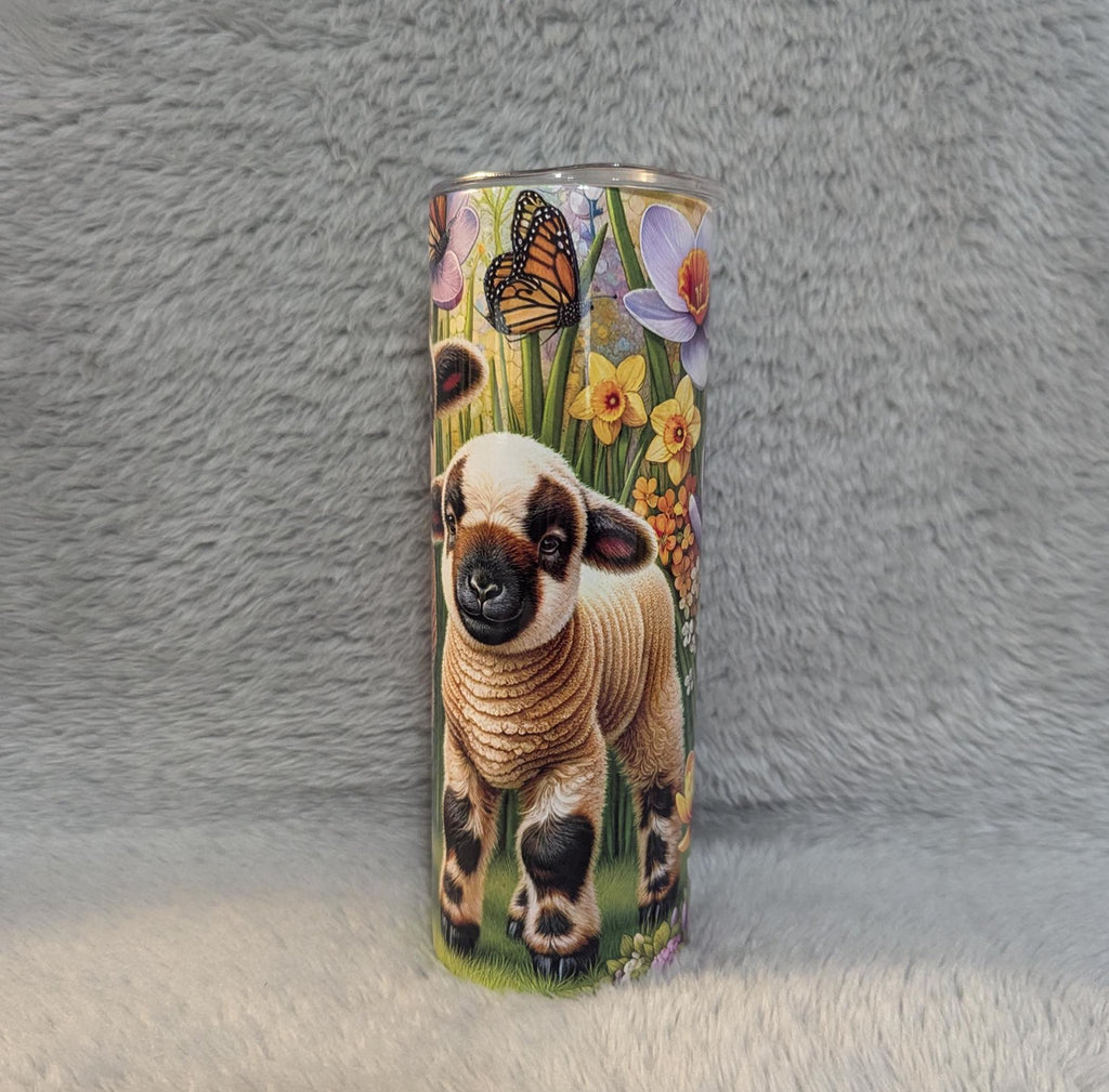 Adorable Lamb Tumbler 20oz With Reusable Straw, Can Be Personalized