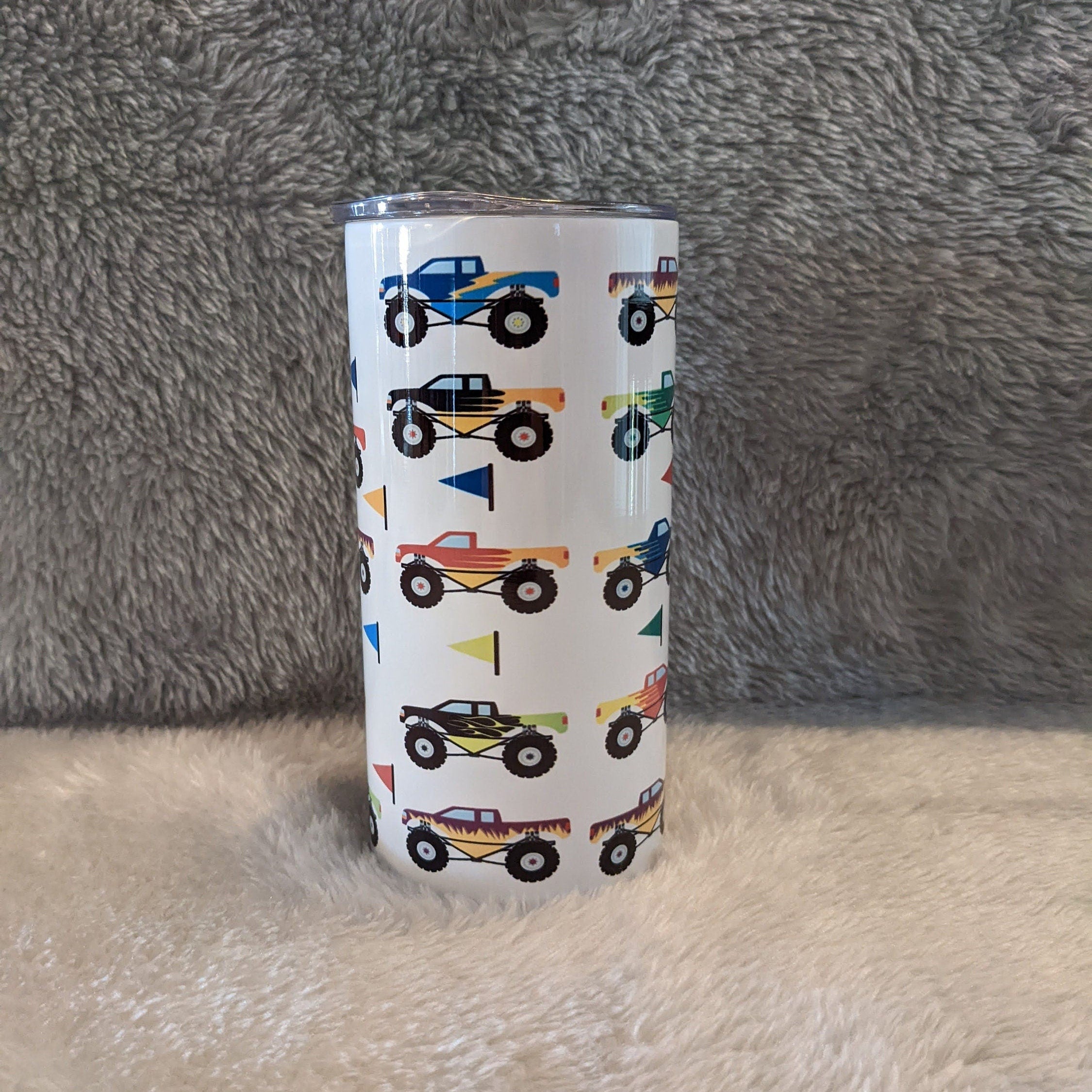 Kids Monster Truck Tumbler 15oz With Reusable Straw, Can Be Personalized
