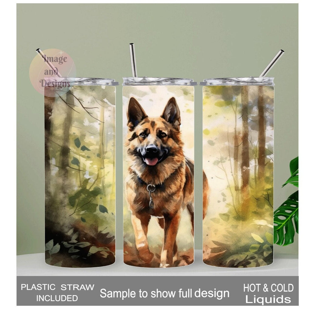 German Shepherd Tumbler 20oz With Reusable Straw, Can Be Personalized