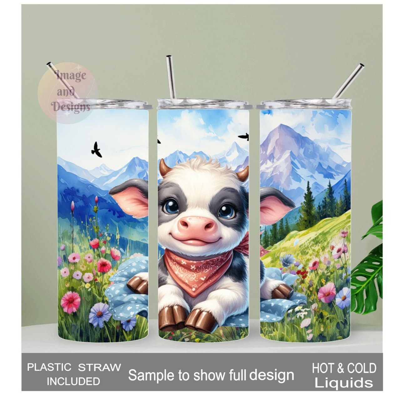 Cute Cow Tumbler With A Calf 20oz With Reusable Straw, Can Be Personalized