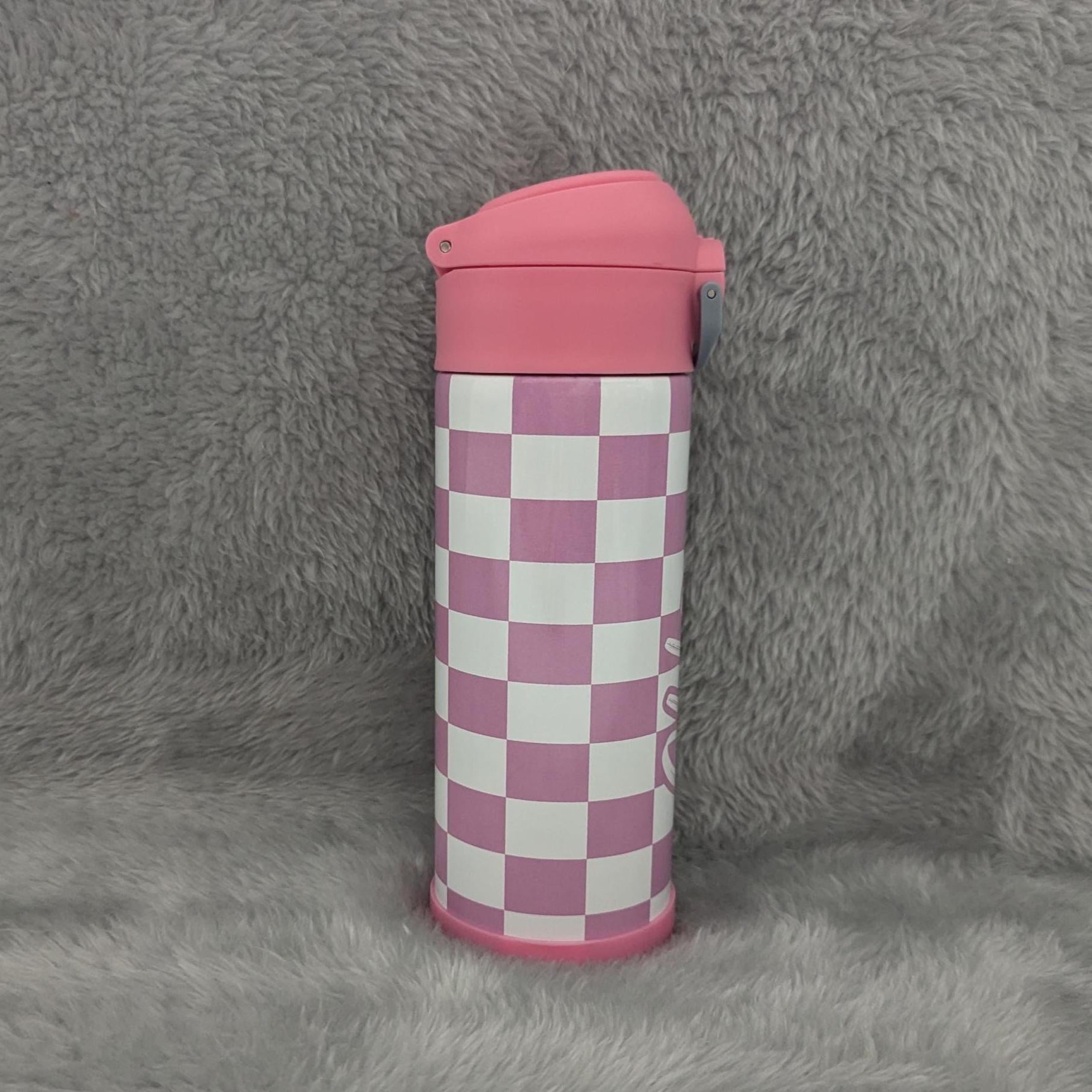 Kids Checkered Water Bottle 12oz With Reusable Straw Can Be Personalized