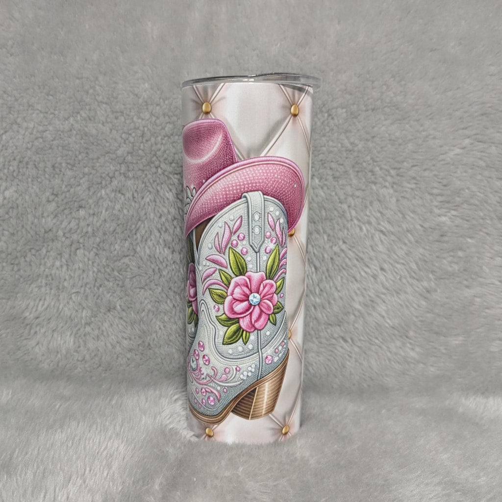 Cowgirl Boots and Bling Tumbler 20oz With Reusable Straw, Can Be Personalized