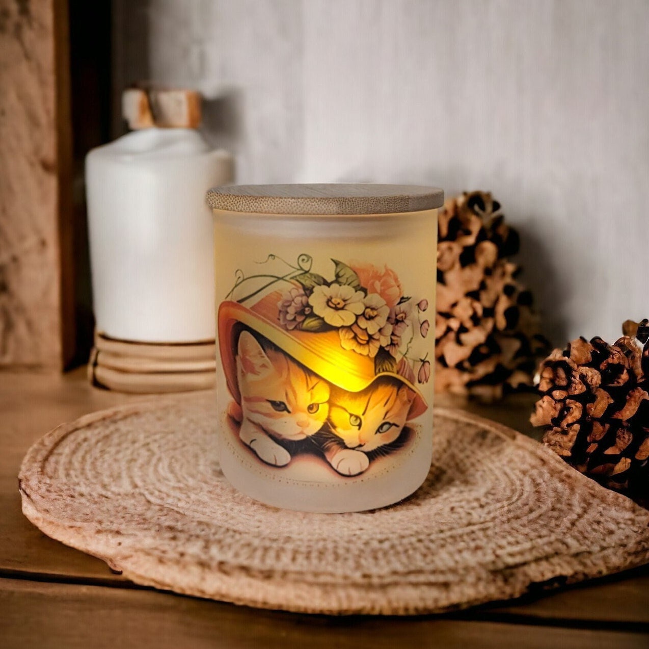 Kitten Candle Holder With A Battery Operated Flickering Tea Light