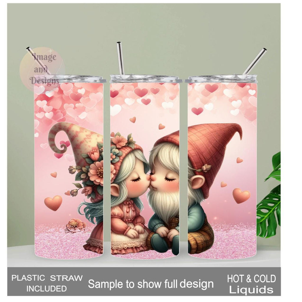 Gnome Tumbler With Hearts 20oz With Reusable Straw, Can Be Personalized